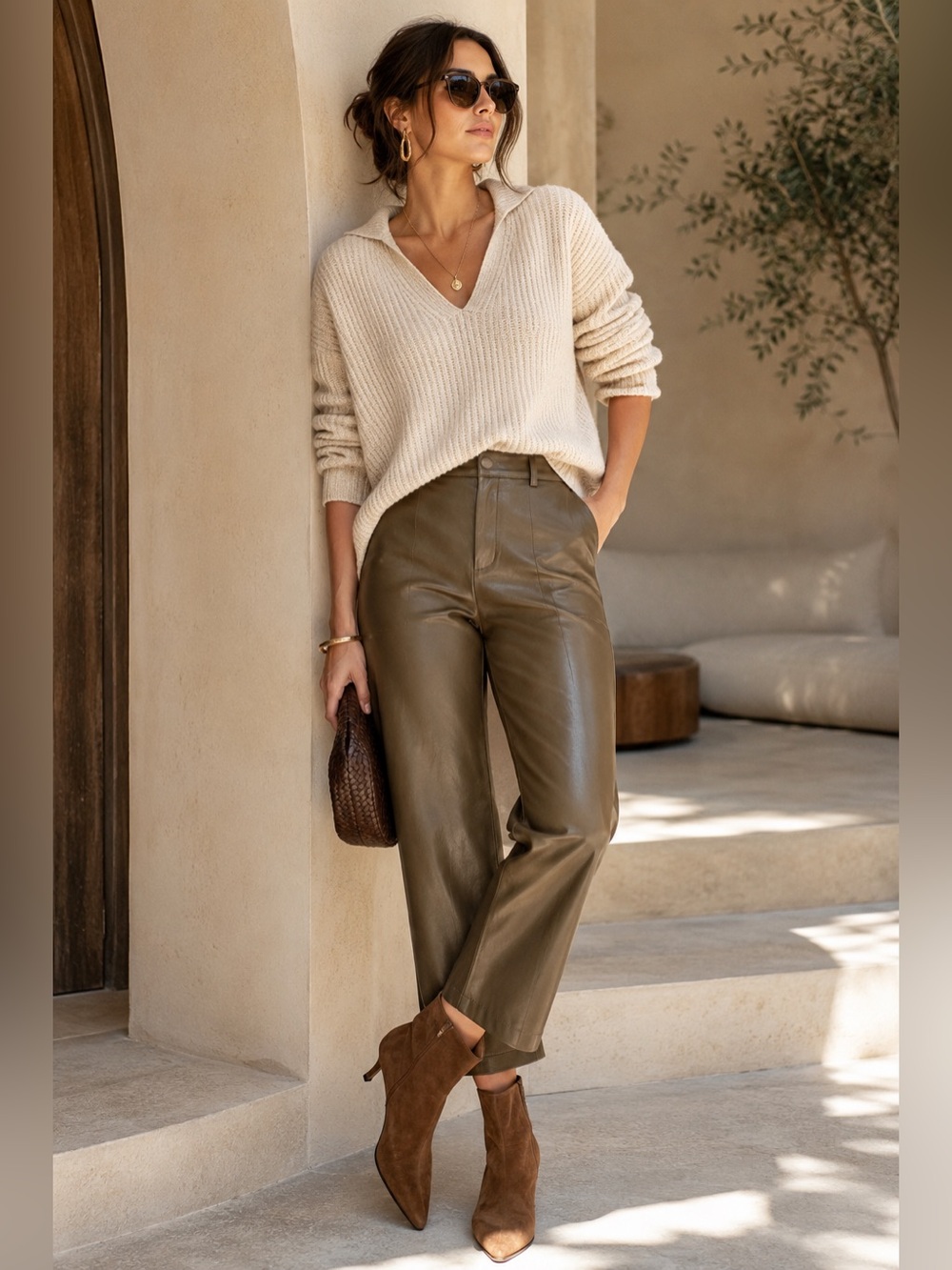 Avec Les Filles Anthropologie Flared Faux Leather Pants Moss Size M